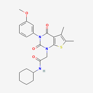 molecular formula C23H27N3O4S B2863326 N-cyclohexyl-2-(3-(3-methoxyphenyl)-5,6-dimethyl-2,4-dioxo-3,4-dihydrothieno[2,3-d]pyrimidin-1(2H)-yl)acetamide CAS No. 899928-69-9