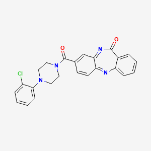 molecular formula C24H21ClN4O2 B2863334 6-[4-(2-Chlorophenyl)piperazine-1-carbonyl]-2,9-diazatricyclo[9.4.0.0^{3,8}]pentadeca-1(11),3(8),4,6,12,14-hexaen-10-one CAS No. 2034242-29-8