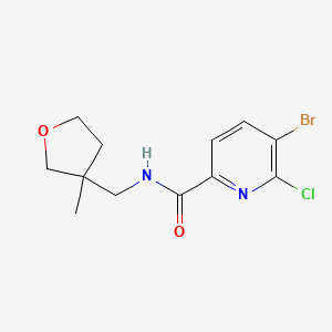 molecular formula C12H14BrClN2O2 B2863338 5-Bromo-6-chloro-N-[(3-methyloxolan-3-yl)methyl]pyridine-2-carboxamide CAS No. 2305396-19-2