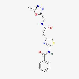 molecular formula C16H15N5O3S B2863352 N-(4-(2-(((5-methyl-1,3,4-oxadiazol-2-yl)methyl)amino)-2-oxoethyl)thiazol-2-yl)benzamide CAS No. 1203386-74-6