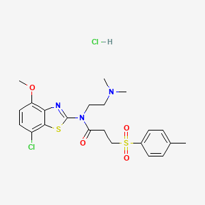 molecular formula C22H27Cl2N3O4S2 B2863357 N-(7-chloro-4-methoxybenzo[d]thiazol-2-yl)-N-(2-(dimethylamino)ethyl)-3-tosylpropanamide hydrochloride CAS No. 1177811-80-1