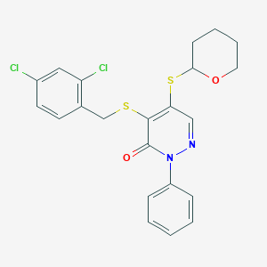 molecular formula C22H20Cl2N2O2S2 B286336 4-[(2,4-dichlorobenzyl)sulfanyl]-2-phenyl-5-(tetrahydro-2H-pyran-2-ylsulfanyl)-3(2H)-pyridazinone 