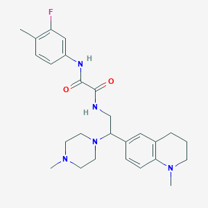 molecular formula C26H34FN5O2 B2863360 N1-(3-fluoro-4-methylphenyl)-N2-(2-(1-methyl-1,2,3,4-tetrahydroquinolin-6-yl)-2-(4-methylpiperazin-1-yl)ethyl)oxalamide CAS No. 921901-75-9
