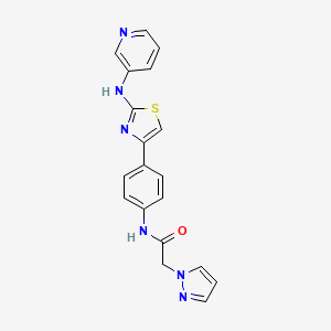 molecular formula C19H16N6OS B2863369 2-(1H-pyrazol-1-yl)-N-(4-(2-(pyridin-3-ylamino)thiazol-4-yl)phenyl)acetamide CAS No. 1796947-00-6