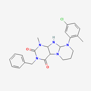 molecular formula C23H22ClN5O2 B2863386 3-benzyl-9-(5-chloro-2-methylphenyl)-1-methyl-1H,2H,3H,4H,6H,7H,8H,9H-pyrimido[1,2-g]purine-2,4-dione CAS No. 893998-43-1