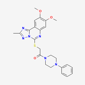 molecular formula C24H26N6O3S B2863396 8,9-Dimethoxy-2-methyl-5-{[2-oxo-2-(4-phenylpiperazin-1-yl)ethyl]thio}[1,2,4]triazolo[1,5-c]quinazoline CAS No. 902432-88-6