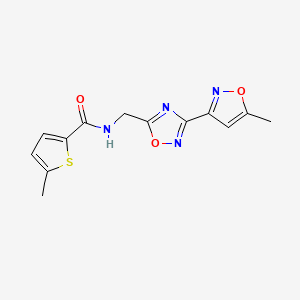 molecular formula C13H12N4O3S B2863399 5-甲基-N-((3-(5-甲基异恶唑-3-基)-1,2,4-恶二唑-5-基)甲基)噻吩-2-甲酰胺 CAS No. 2034310-17-1