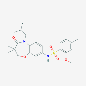 molecular formula C24H32N2O5S B2863438 N-(5-异丁基-3,3-二甲基-4-氧代-2,3,4,5-四氢苯并[b][1,4]恶二杂环辛-8-基)-2-甲氧基-4,5-二甲基苯磺酰胺 CAS No. 921998-20-1