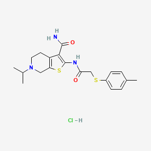 molecular formula C20H26ClN3O2S2 B2863447 6-异丙基-2-(2-(对甲苯硫基)乙酰胺)-4,5,6,7-四氢噻吩并[2,3-c]吡啶-3-甲酰胺盐酸盐 CAS No. 1329861-89-3