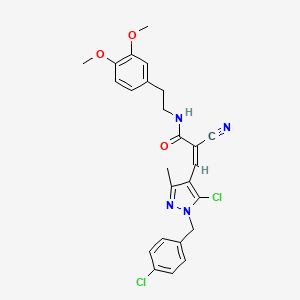 (Z)-3-[5-Chloro-1-[(4-chlorophenyl)methyl]-3-methylpyrazol-4-yl]-2-cyano-N-[2-(3,4-dimethoxyphenyl)ethyl]prop-2-enamide