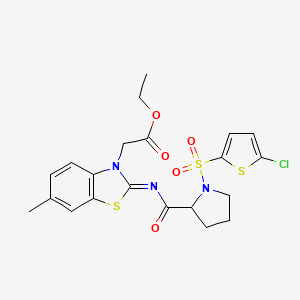 (E)-ethyl 2-(2-((1-((5-chlorothiophen-2-yl)sulfonyl)pyrrolidine-2-carbonyl)imino)-6-methylbenzo[d]thiazol-3(2H)-yl)acetate