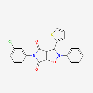 molecular formula C21H15ClN2O3S B2863529 5-(3-chlorophenyl)-2-phenyl-3-(thiophen-2-yl)dihydro-2H-pyrrolo[3,4-d]isoxazole-4,6(5H,6aH)-dione CAS No. 1005082-12-1
