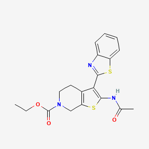 molecular formula C19H19N3O3S2 B2863538 ethyl 2-acetamido-3-(benzo[d]thiazol-2-yl)-4,5-dihydrothieno[2,3-c]pyridine-6(7H)-carboxylate CAS No. 946309-42-8