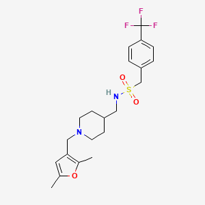 molecular formula C21H27F3N2O3S B2863541 N-((1-((2,5-dimethylfuran-3-yl)methyl)piperidin-4-yl)methyl)-1-(4-(trifluoromethyl)phenyl)methanesulfonamide CAS No. 1396859-58-7