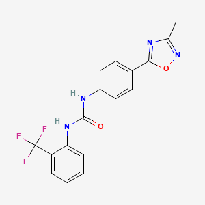molecular formula C17H13F3N4O2 B2863547 1-(4-(3-Methyl-1,2,4-oxadiazol-5-yl)phenyl)-3-(2-(trifluoromethyl)phenyl)urea CAS No. 1226436-43-6