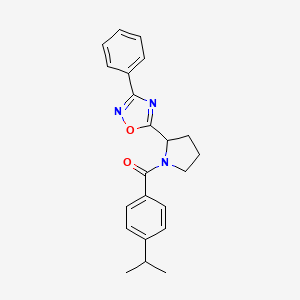 molecular formula C22H23N3O2 B2863550 5-[1-(4-Isopropylbenzoyl)pyrrolidin-2-yl]-3-phenyl-1,2,4-oxadiazole CAS No. 1798634-25-9