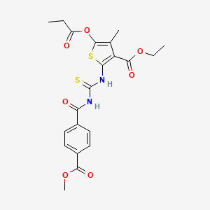 molecular formula C21H22N2O7S2 B2863554 Ethyl 2-[(4-methoxycarbonylbenzoyl)carbamothioylamino]-4-methyl-5-propanoyloxythiophene-3-carboxylate CAS No. 477509-21-0