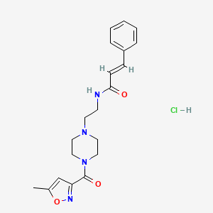 molecular formula C20H25ClN4O3 B2863567 N-(2-(4-(5-methylisoxazole-3-carbonyl)piperazin-1-yl)ethyl)cinnamamide hydrochloride CAS No. 1351664-50-0