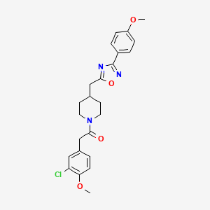 molecular formula C24H26ClN3O4 B2863573 1-[(3-Chloro-4-methoxyphenyl)acetyl]-4-{[3-(4-methoxyphenyl)-1,2,4-oxadiazol-5-yl]methyl}piperidine CAS No. 1775482-42-2