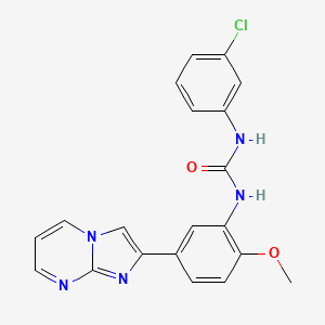 molecular formula C20H16ClN5O2 B2863575 1-(3-Chlorophenyl)-3-(5-imidazo[1,2-a]pyrimidin-2-yl-2-methoxyphenyl)urea CAS No. 862811-95-8