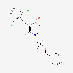 molecular formula C24H24Cl2FNOS B2863577 3-(2,6-dichlorobenzyl)-1-{2-[(4-fluorobenzyl)sulfanyl]-2-methylpropyl}-2-methyl-4(1H)-pyridinone CAS No. 478246-02-5