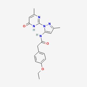 molecular formula C19H21N5O3 B2863585 2-(4-ethoxyphenyl)-N-(3-methyl-1-(4-methyl-6-oxo-1,6-dihydropyrimidin-2-yl)-1H-pyrazol-5-yl)acetamide CAS No. 1004154-43-1