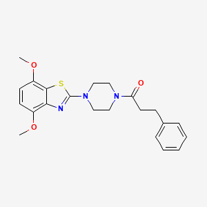 molecular formula C22H25N3O3S B2863588 1-[4-(4,7-Dimethoxy-1,3-benzothiazol-2-yl)piperazin-1-yl]-3-phenylpropan-1-one CAS No. 897486-93-0