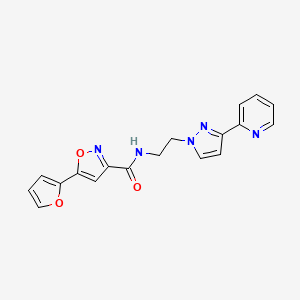 molecular formula C18H15N5O3 B2863630 5-(furan-2-yl)-N-(2-(3-(pyridin-2-yl)-1H-pyrazol-1-yl)ethyl)isoxazole-3-carboxamide CAS No. 1448125-78-7