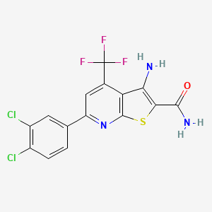 molecular formula C15H8Cl2F3N3OS B2863637 3-氨基-6-(3,4-二氯苯基)-4-(三氟甲基)噻吩并[2,3-b]吡啶-2-甲酰胺 CAS No. 625377-30-2