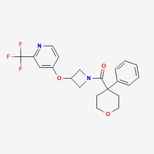 molecular formula C21H21F3N2O3 B2863640 (4-Phenyloxan-4-yl)-[3-[2-(trifluoromethyl)pyridin-4-yl]oxyazetidin-1-yl]methanone CAS No. 2380171-51-5