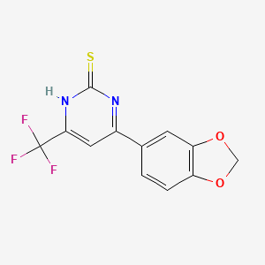 molecular formula C12H7F3N2O2S B2863641 4-(1,3-Benzodioxol-5-yl)-6-(trifluoromethyl)pyrimidine-2-thiol CAS No. 505053-95-2