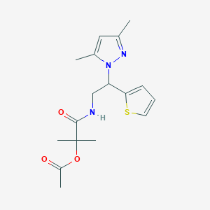 molecular formula C17H23N3O3S B2863643 1-((2-(3,5-dimethyl-1H-pyrazol-1-yl)-2-(thiophen-2-yl)ethyl)amino)-2-methyl-1-oxopropan-2-yl acetate CAS No. 2034564-38-8