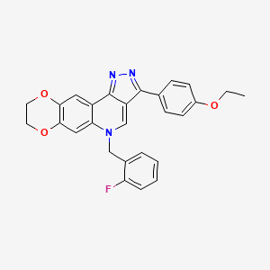 molecular formula C27H22FN3O3 B2863657 3-(4-ethoxyphenyl)-5-(2-fluorobenzyl)-8,9-dihydro-5H-[1,4]dioxino[2,3-g]pyrazolo[4,3-c]quinoline CAS No. 872198-33-9