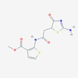 molecular formula C11H11N3O4S2 B2863660 Methyl 2-(2-(2-imino-4-oxothiazolidin-5-yl)acetamido)thiophene-3-carboxylate CAS No. 881485-17-2