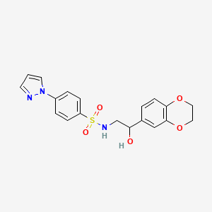 molecular formula C19H19N3O5S B2863663 N-(2-(2,3-dihydrobenzo[b][1,4]dioxin-6-yl)-2-hydroxyethyl)-4-(1H-pyrazol-1-yl)benzenesulfonamide CAS No. 2034313-83-0