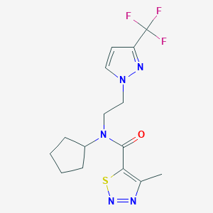 molecular formula C15H18F3N5OS B2863666 N-环戊基-4-甲基-N-(2-(3-(三氟甲基)-1H-吡唑-1-基)乙基)-1,2,3-噻二唑-5-甲酰胺 CAS No. 2034331-13-8