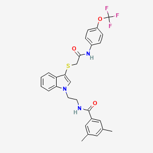 3,5-dimethyl-N-[2-[3-[2-oxo-2-[4-(trifluoromethoxy)anilino]ethyl]sulfanylindol-1-yl]ethyl]benzamide