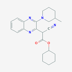 molecular formula C23H28N4O2 B2863686 Cyclohexyl 2-cyano-2-[3-(3-methylpiperidin-1-yl)quinoxalin-2-yl]acetate CAS No. 573669-90-6