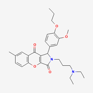 molecular formula C29H36N2O5 B2863698 2-(3-(Diethylamino)propyl)-1-(3-methoxy-4-propoxyphenyl)-7-methyl-1,2-dihydrochromeno[2,3-c]pyrrole-3,9-dione CAS No. 893352-54-0
