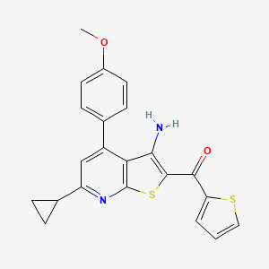 molecular formula C22H18N2O2S2 B2863702 6-Cyclopropyl-4-(4-methoxyphenyl)-2-(thiophene-2-carbonyl)thieno[2,3-b]pyridin-3-amine CAS No. 325750-53-6