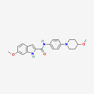 molecular formula C22H25N3O3 B2863739 6-甲氧基-N-[4-(4-甲氧基哌啶-1-基)苯基]-1H-吲哚-2-甲酰胺 CAS No. 1797171-41-5