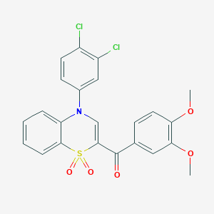 molecular formula C23H17Cl2NO5S B2863755 [4-(3,4-二氯苯基)-1,1-二氧化-4H-1,4-苯并噻嗪-2-基](3,4-二甲氧基苯基)甲酮 CAS No. 1114658-88-6