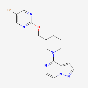 molecular formula C16H17BrN6O B2863763 4-[3-[(5-Bromopyrimidin-2-yl)oxymethyl]piperidin-1-yl]pyrazolo[1,5-a]pyrazine CAS No. 2380058-75-1