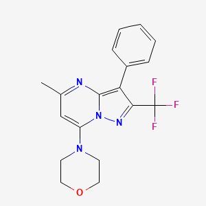molecular formula C18H17F3N4O B2863772 4-(5-Methyl-3-phenyl-2-(trifluoromethyl)pyrazolo[1,5-a]pyrimidin-7-yl)morpholine CAS No. 902023-31-8