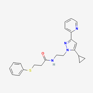 molecular formula C22H24N4OS B2863776 N-(2-(5-cyclopropyl-3-(pyridin-2-yl)-1H-pyrazol-1-yl)ethyl)-3-(phenylthio)propanamide CAS No. 1797717-10-2