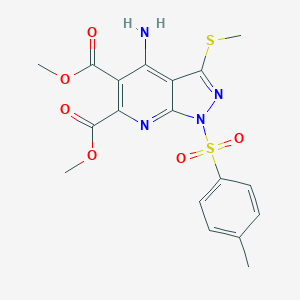 molecular formula C18H18N4O6S2 B286378 dimethyl 4-amino-1-[(4-methylphenyl)sulfonyl]-3-(methylsulfanyl)-1H-pyrazolo[3,4-b]pyridine-5,6-dicarboxylate 