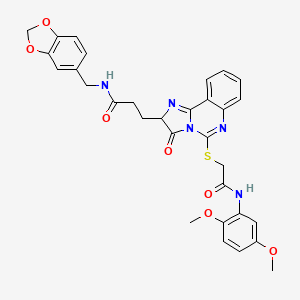 molecular formula C31H29N5O7S B2863782 N-[(2H-1,3-benzodioxol-5-yl)methyl]-3-[5-({[(2,5-dimethoxyphenyl)carbamoyl]methyl}sulfanyl)-3-oxo-2H,3H-imidazo[1,2-c]quinazolin-2-yl]propanamide CAS No. 1219287-11-2