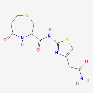 molecular formula C11H14N4O3S2 B2863799 N-(4-(2-amino-2-oxoethyl)thiazol-2-yl)-5-oxo-1,4-thiazepane-3-carboxamide CAS No. 1396558-94-3