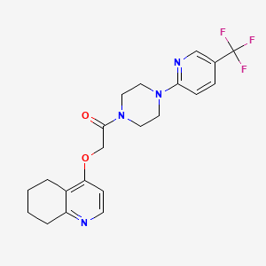 molecular formula C21H23F3N4O2 B2863818 2-((5,6,7,8-Tetrahydroquinolin-4-yl)oxy)-1-(4-(5-(trifluoromethyl)pyridin-2-yl)piperazin-1-yl)ethanone CAS No. 1795483-93-0