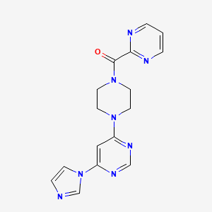 molecular formula C16H16N8O B2863822 (4-(6-(1H-imidazol-1-yl)pyrimidin-4-yl)piperazin-1-yl)(pyrimidin-2-yl)methanone CAS No. 1286697-98-0